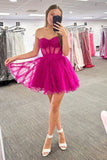 Diynav A-Line Fuchsia Tulle Corset Homecoming Dress Semi Formal Dresses HZ1017