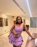 Diynav A-line Spaghetti Straps Tiered Homecoming Dress Party Dress HZ1017