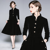 Diynav Hepburn Wind Collared Gold Velvet Dress Lady 2025 Autumn And Winter Dress In The Long Temperament Coat
