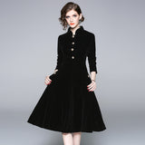 Diynav Hepburn Wind Collared Gold Velvet Dress Lady 2025 Autumn And Winter Dress In The Long Temperament Coat