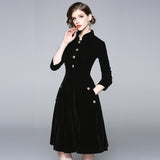 Diynav Hepburn Wind Collared Gold Velvet Dress Lady 2025 Autumn And Winter Dress In The Long Temperament Coat