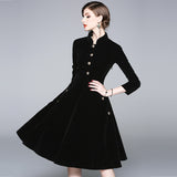 Diynav Hepburn Wind Collared Gold Velvet Dress Lady 2025 Autumn And Winter Dress In The Long Temperament Coat
