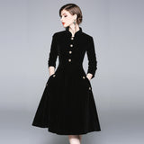 Diynav Hepburn Wind Collared Gold Velvet Dress Lady 2025 Autumn And Winter Dress In The Long Temperament Coat