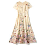 Diynav Yarn Embroidery Dress Women's Summer 2025 New Thin Round Neck-Curdling Temperament Super Fairy Skirt