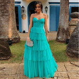 Diynav Tiered Tulle Long Prom Dresses A-Line Sweetheart Floor Length Formal Evening Dresses HZ1017