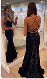 Diynav V Neck Straps Black Evening Dresses Lace-up Back HZ1017