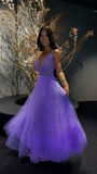 Diynav A-line V Neck Purple Long Evening Dress HZ1017