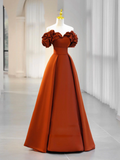 Diynav A-Line Satin Orange Long Prom Dress, Orange Formal Evening Dress HZ1017