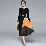 Diynav Knitted Splicing Gradient Color Folds To The Waist Swing Dress Women's Dress 2025 Autumn And Winter New