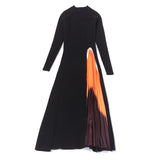 Diynav Knitted Splicing Gradient Color Folds To The Waist Swing Dress Women's Dress 2025 Autumn And Winter New