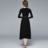 Diynav Knitted Splicing Gradient Color Folds To The Waist Swing Dress Women's Dress 2025 Autumn And Winter New