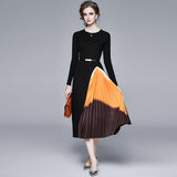 Diynav Knitted Splicing Gradient Color Folds To The Waist Swing Dress Women's Dress 2025 Autumn And Winter New