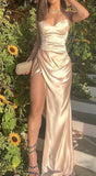 Diynav Sweetheart Evening Dresses Long Satin Formal Dress Side Slit Party Gowns HZ1017