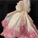Diynav Flowers Masquerade Prom Dress Champagne Pink Gradient Floral Wedding Dress Vintage Princess Dress with Pearls HZ1017