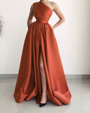 Diynav Shoulder Evening Dresses Satin Split Formal Party Gown with Split HZ1017