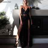Diynav Women's New Women's Dress V-Neck Sexy Bare Back Drag Dress Long Skirt Sling Open Skirt Dress
