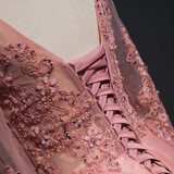 Diynav A-LINE SCOOP FLOOR LENGTH PINK TULLE APPLIQUE PROM DRESS EVENING DRESS HZ1017