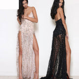 Diynav Women's New Women's Dress V-Neck Sexy Bare Back Drag Dress Long Skirt Sling Open Skirt Dress
