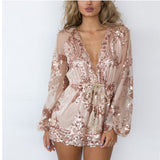 Diynav New Deep V-Neck Sexy Lierie Squin Champagne Gold Rope Lian Pants Shorts Women