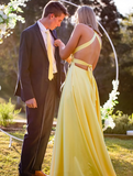 Diynav Yellow Satin Long Evening Dresses with Side Slit Formal Party Dress HZ1017