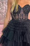 Diynav A Line Sweetheart Tulle Black Short Homecoming Dresses with Appliques HZ1017