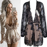 Diynav New Deep V-Neck Sexy Lierie Squin Champagne Gold Rope Lian Pants Shorts Women