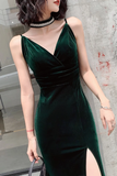 Diynav V Neck Dark Green Velvet Long Prom Dresses, Dark Green Velvet Formal Graduation Evening Dresses HZ1017