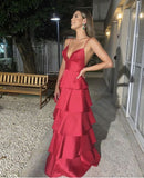 Diynav A-line Spaghetti Straps Satin Tiered Evening Dress HZ1017
