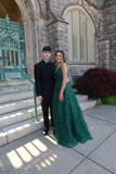 Diynav Line V Neck Green Lace Long Prom Dresses, Green Lace Formal Dresses, Green Evening Dresses HZ1017