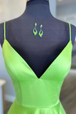 Diynav A Line V Neck Green Satin Long Prom Dress, V Neck Green Formal Graduation Evening Dress HZ1017