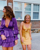 Diynav A-line V Neck Homecoming Dress,Purple Party Dress HZ1017