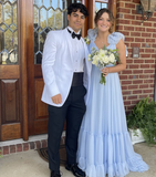 Diynav A Line Ruffle Prom Dresses for Women V Neck Long Bridesmaid Dresses Backless Formal Evening Gowns HZ1017