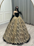 Diynav / Retro Gold Black Printing Ball Gown Corset Backless Floor-Length / Long Prom Formal HZ1017
