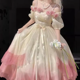 Diynav Flowers Masquerade Prom Dress Champagne Pink Gradient Floral Wedding Dress Vintage Princess Dress with Pearls HZ1017