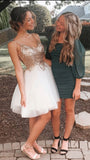 Diynav A-line White Tulle Homecoming Dress 8th Grade Prom Dresses Short HZ1017