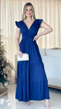 Diynav A-line V Neck Blue Prom Dress Blue Evening Gown HZ1017