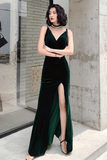 Diynav V Neck Dark Green Velvet Long Prom Dresses, Dark Green Velvet Formal Graduation Evening Dresses HZ1017