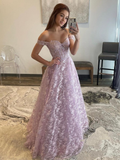 Diynav Shoulder Lilac Lace Long Prom Dresses Off the Shoulder Formal Dresses Lilac Evening Dresses HZ1017