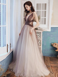 Diynav Neck Brown Ombre Long Prom Dresses, Brown Ombre Floor Length Formal Evening Dresses HZ1017