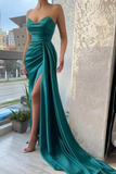 Diynav Side Slit Strapless Evening Dresses Latest Long Prom Dresses Sexy Party Dresses with Streamer HZ1017