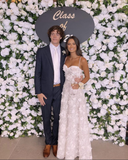 Diynav A-line White Spaghetti Strap Wedding Dress,White Bridal Dress HZ1017