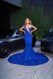 Diynav Royal Blue Mermaid Long Prom Dress With Train Sexy Evening Dresses HZ1017