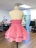Diynav A-line Pink Homecoming Dress,Halter Neckline Pink Party Dress HZ1017