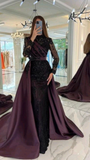 Diynav lace embroidered prom dress sexy evening dresses with detachable tail HZ1017