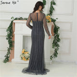 Diynav Dubai New Gold Fashion Mermaid Evening Dresses 2025 Long Sleeves Beading Sexy Luxury Evening Party Dress HZ1017