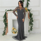 Diynav Dubai New Gold Fashion Mermaid Evening Dresses 2025 Long Sleeves Beading Sexy Luxury Evening Party Dress HZ1017