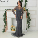 Diynav Dubai New Gold Fashion Mermaid Evening Dresses 2025 Long Sleeves Beading Sexy Luxury Evening Party Dress HZ1017