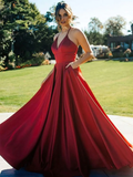 Diynav V Neck Long Prom Dresses, V Neck Wine Red Long Formal Evening Dresses HZ1017