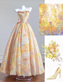Gorgeous Butter Yellow Strapless Satin A-Line Long Prom Dresses Unique Wedding Dresses HZ1108