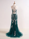 Mermaid V Neck Long Prom Dress with Appliques Beading HZ1108